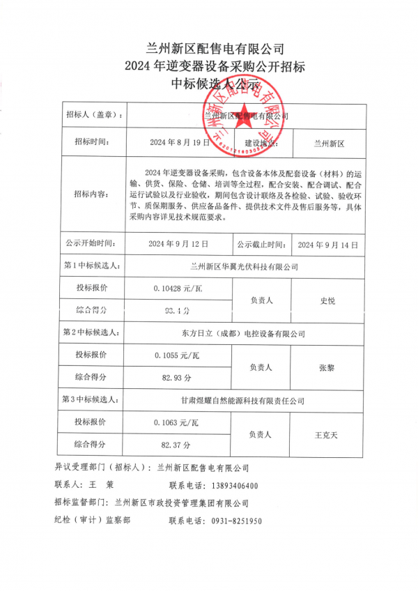 蘭州新區(qū)配售電有限公司2024年逆變器設備采購中標候選人公示_00.png